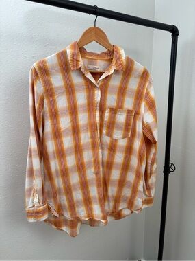 Universal Thread Orange, Rust & White Plaid Button-Down Shirt